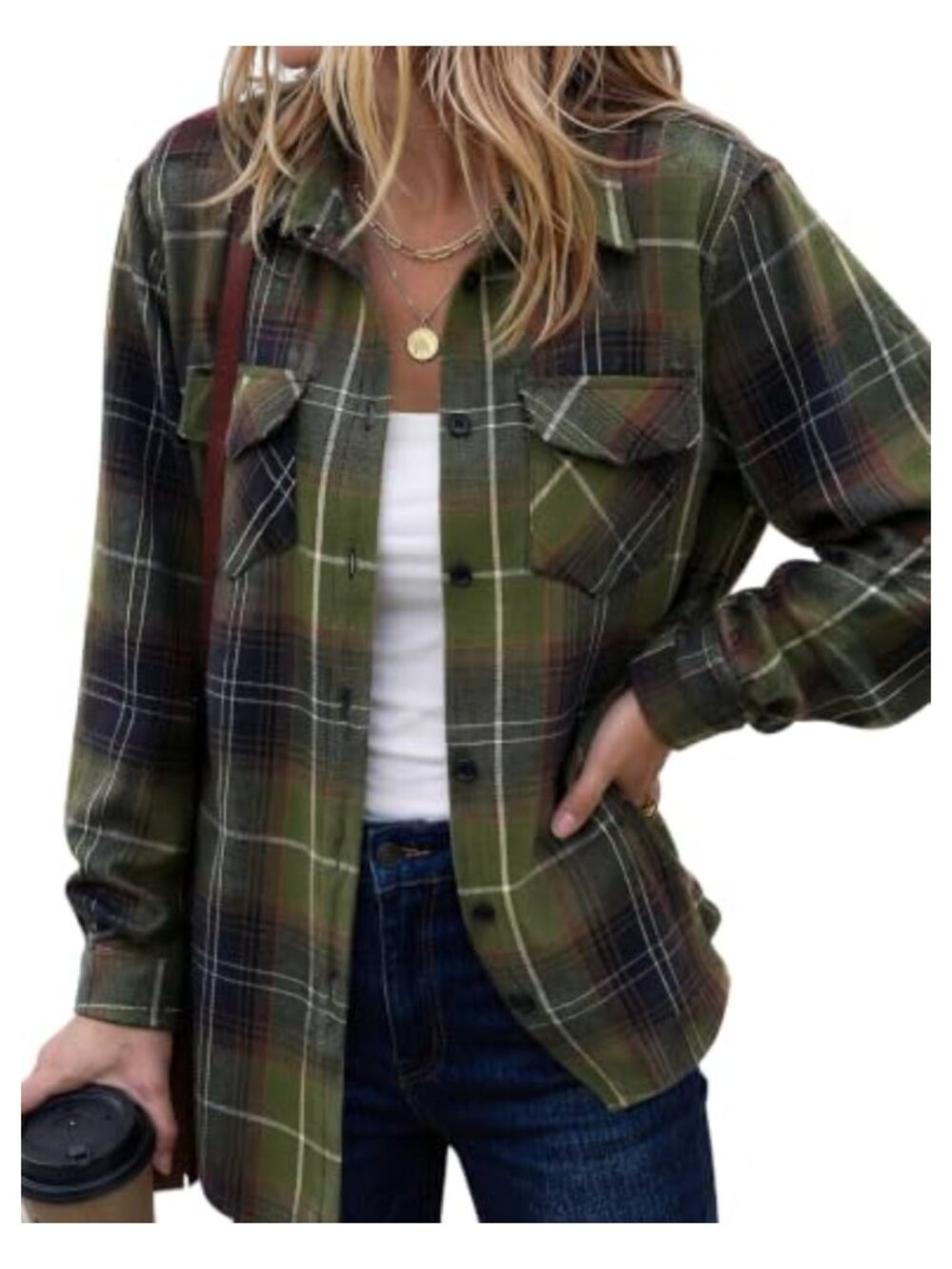 Women's Plaid Flannel Shirt Oversized Button Down Blouse